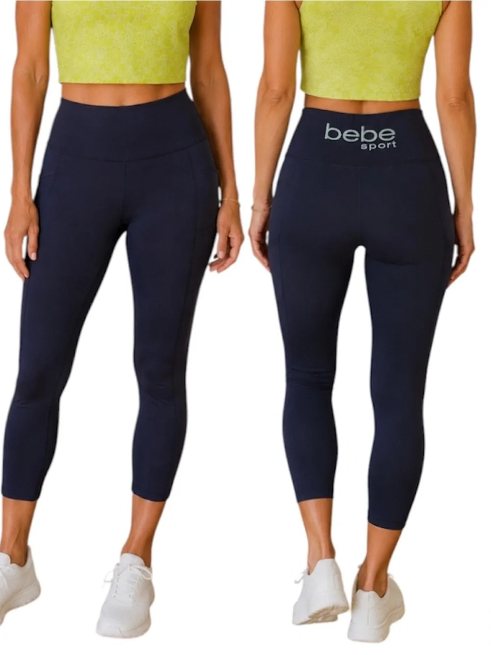 Bebe Sport Cropped Leggings Y2K Millennial Silver Logo Size S Activewear Fitness